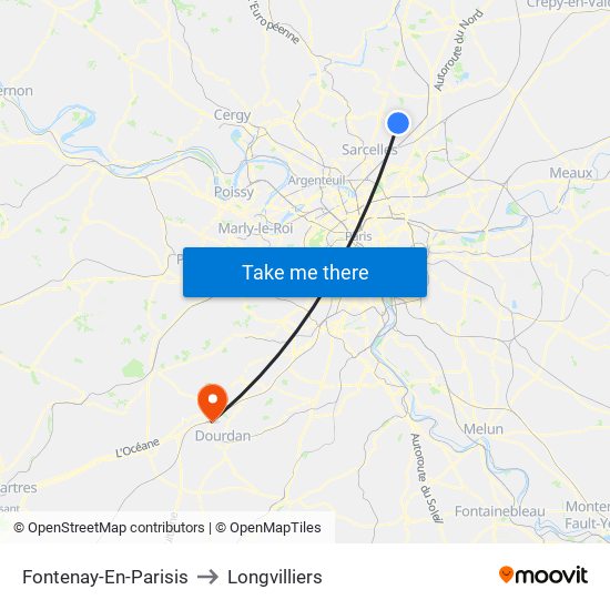 Fontenay-En-Parisis to Longvilliers map