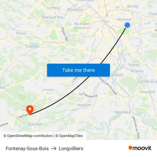Fontenay-Sous-Bois to Longvilliers map