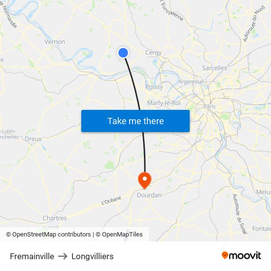 Fremainville to Longvilliers map