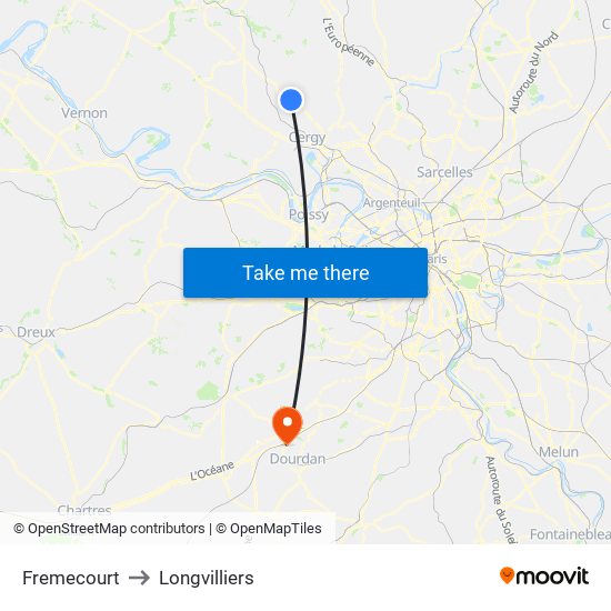 Fremecourt to Longvilliers map