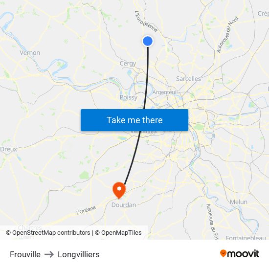 Frouville to Longvilliers map