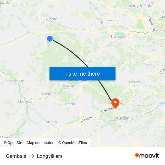 Gambais to Longvilliers map
