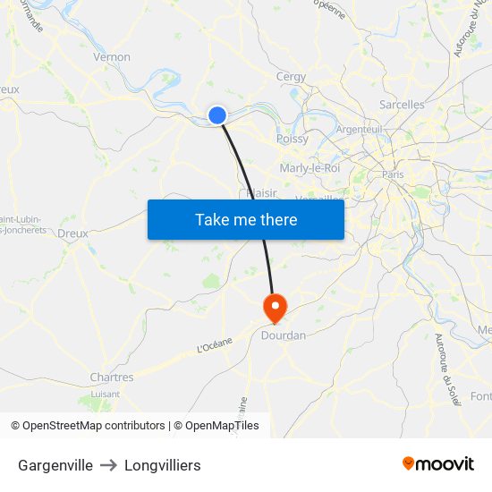 Gargenville to Longvilliers map