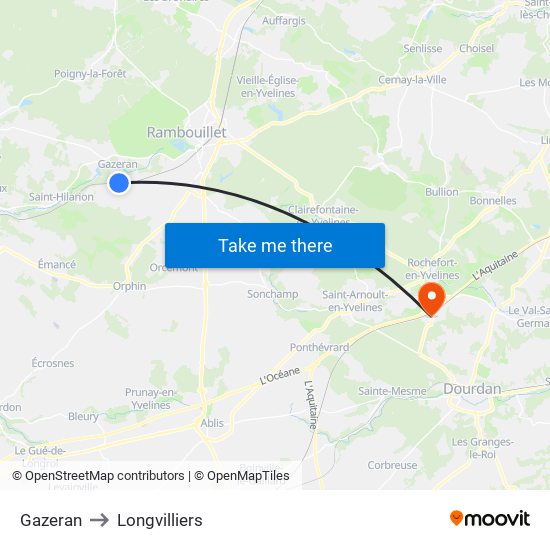 Gazeran to Longvilliers map