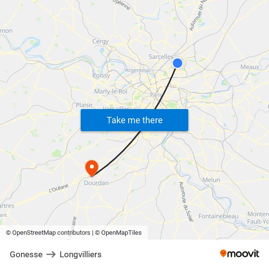 Gonesse to Longvilliers map