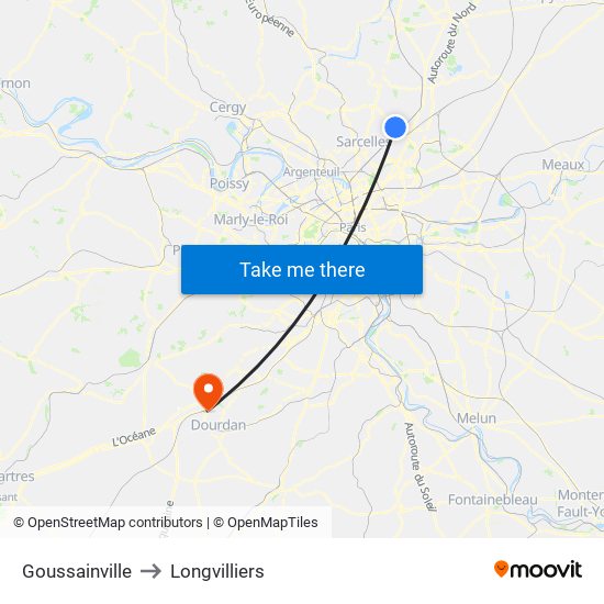 Goussainville to Longvilliers map