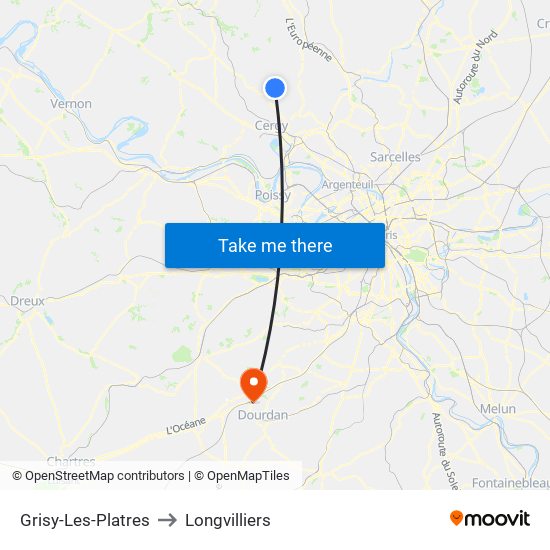 Grisy-Les-Platres to Longvilliers map