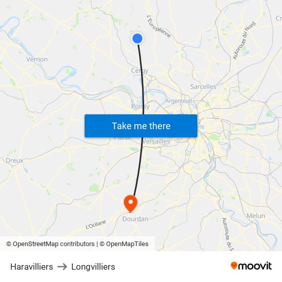 Haravilliers to Longvilliers map
