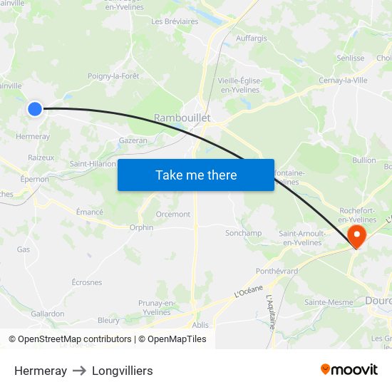 Hermeray to Longvilliers map