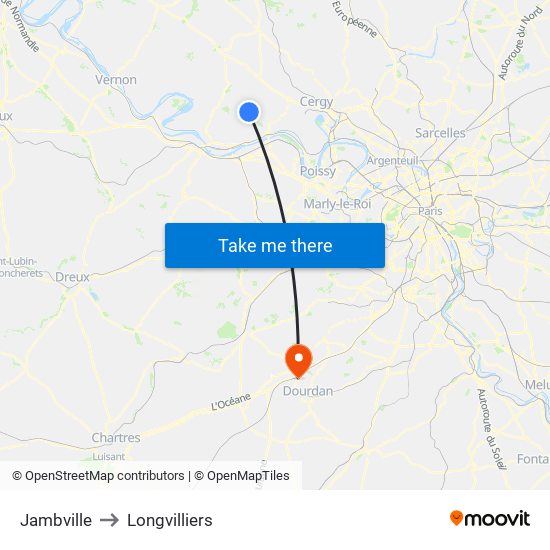 Jambville to Longvilliers map