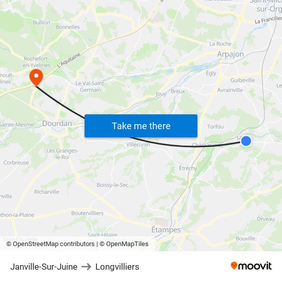 Janville-Sur-Juine to Longvilliers map
