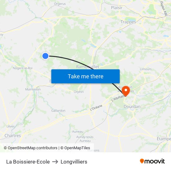 La Boissiere-Ecole to Longvilliers map