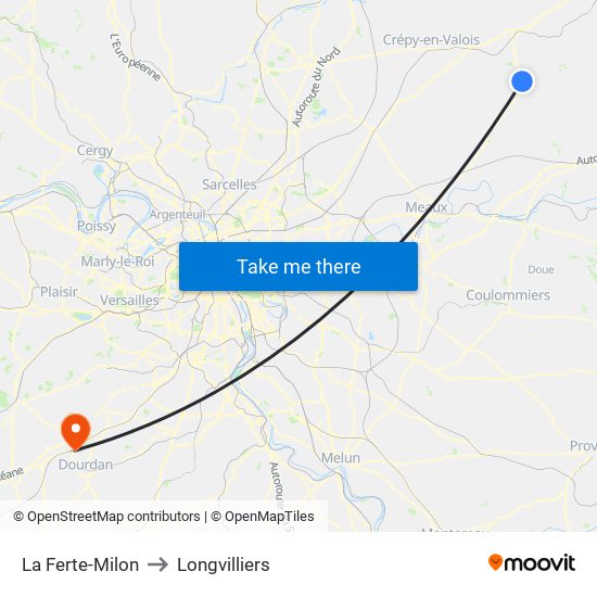 La Ferte-Milon to Longvilliers map