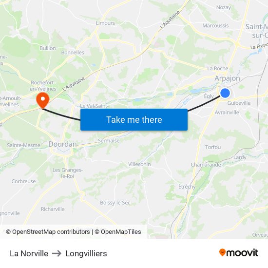 La Norville to Longvilliers map
