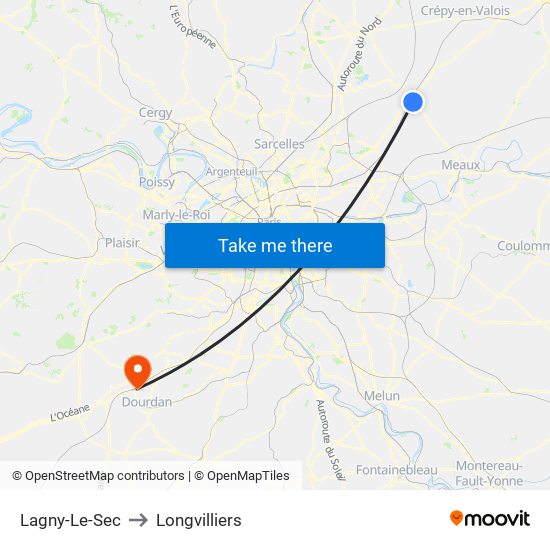 Lagny-Le-Sec to Longvilliers map