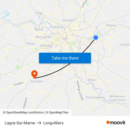 Lagny-Sur-Marne to Longvilliers map