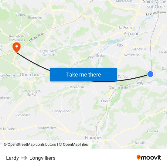 Lardy to Longvilliers map