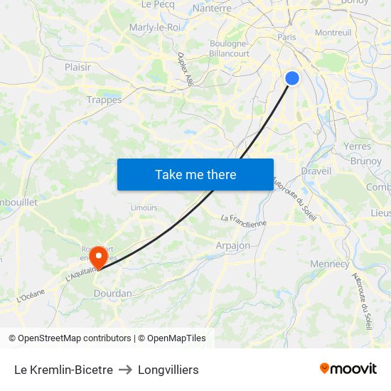Le Kremlin-Bicetre to Longvilliers map