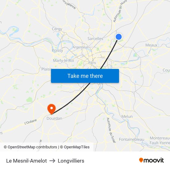 Le Mesnil-Amelot to Longvilliers map