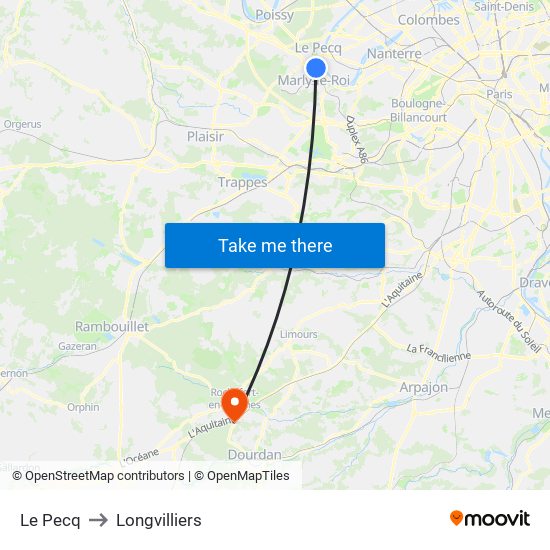 Le Pecq to Longvilliers map