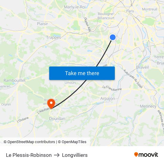 Le Plessis-Robinson to Longvilliers map