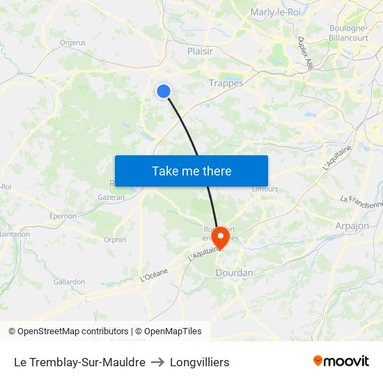 Le Tremblay-Sur-Mauldre to Longvilliers map