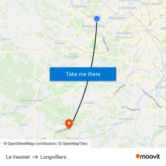 Le Vesinet to Longvilliers map