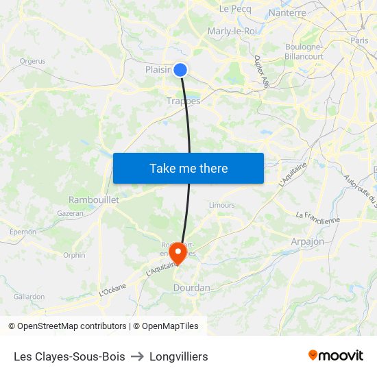 Les Clayes-Sous-Bois to Longvilliers map