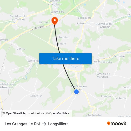 Les Granges-Le-Roi to Longvilliers map