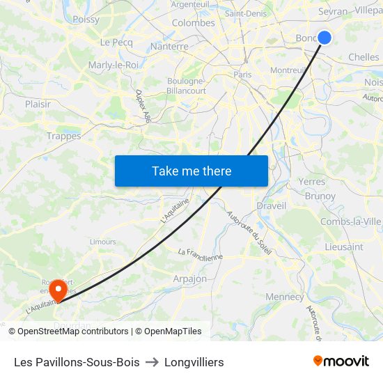 Les Pavillons-Sous-Bois to Longvilliers map