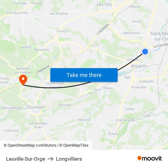 Leuville-Sur-Orge to Longvilliers map