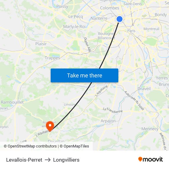 Levallois-Perret to Longvilliers map
