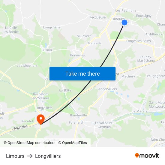 Limours to Longvilliers map