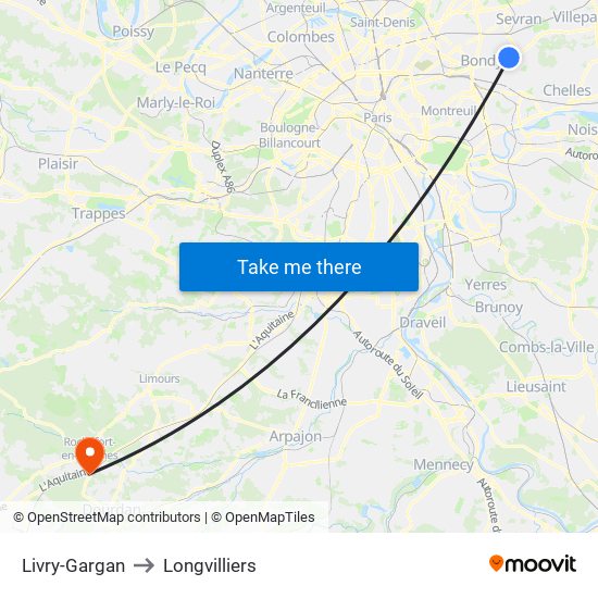 Livry-Gargan to Longvilliers map