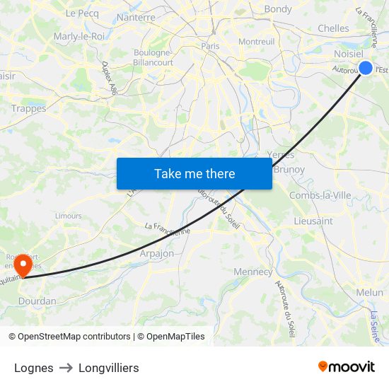 Lognes to Longvilliers map