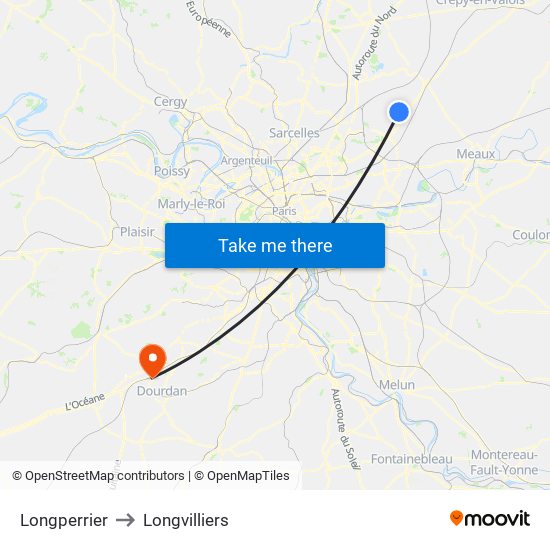 Longperrier to Longvilliers map