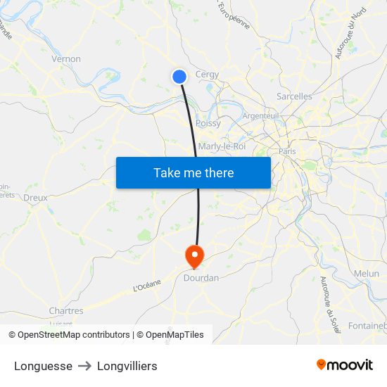 Longuesse to Longvilliers map