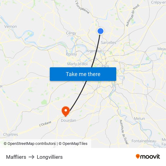 Maffliers to Longvilliers map