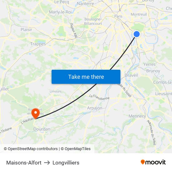 Maisons-Alfort to Longvilliers map