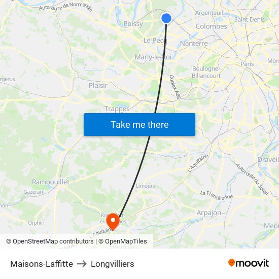 Maisons-Laffitte to Longvilliers map