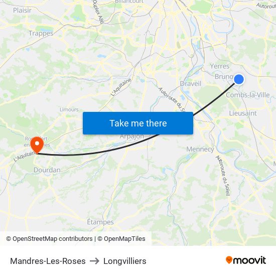 Mandres-Les-Roses to Longvilliers map