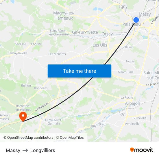 Massy to Longvilliers map