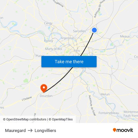 Mauregard to Longvilliers map