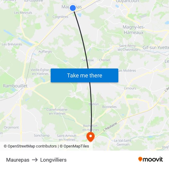 Maurepas to Longvilliers map