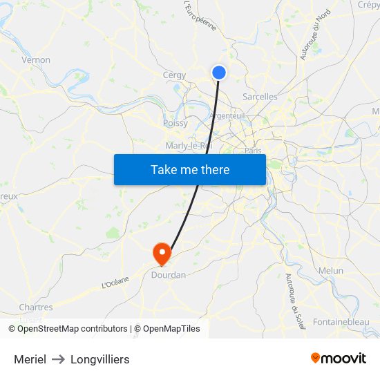Meriel to Longvilliers map