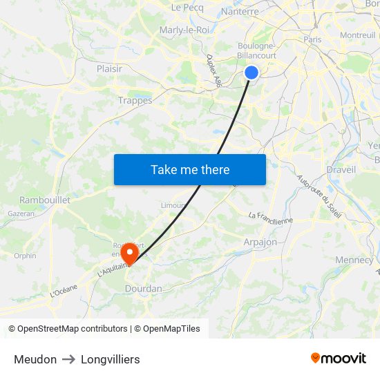 Meudon to Longvilliers map