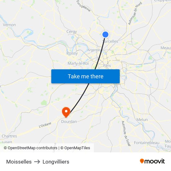 Moisselles to Longvilliers map