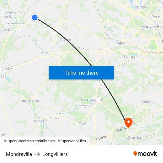 Mondreville to Longvilliers map