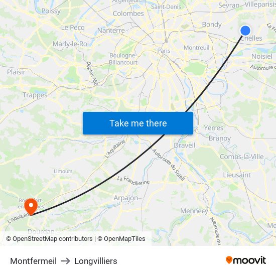 Montfermeil to Longvilliers map