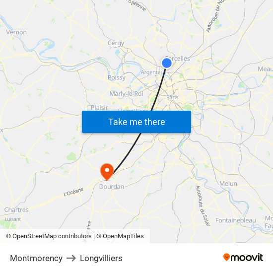 Montmorency to Longvilliers map